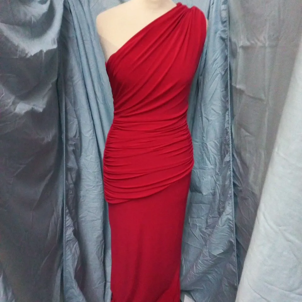 CLUB L LONDON RED ASYMMETRIC MAXI DRESS WITH RUCHED DETAILING – UK 8