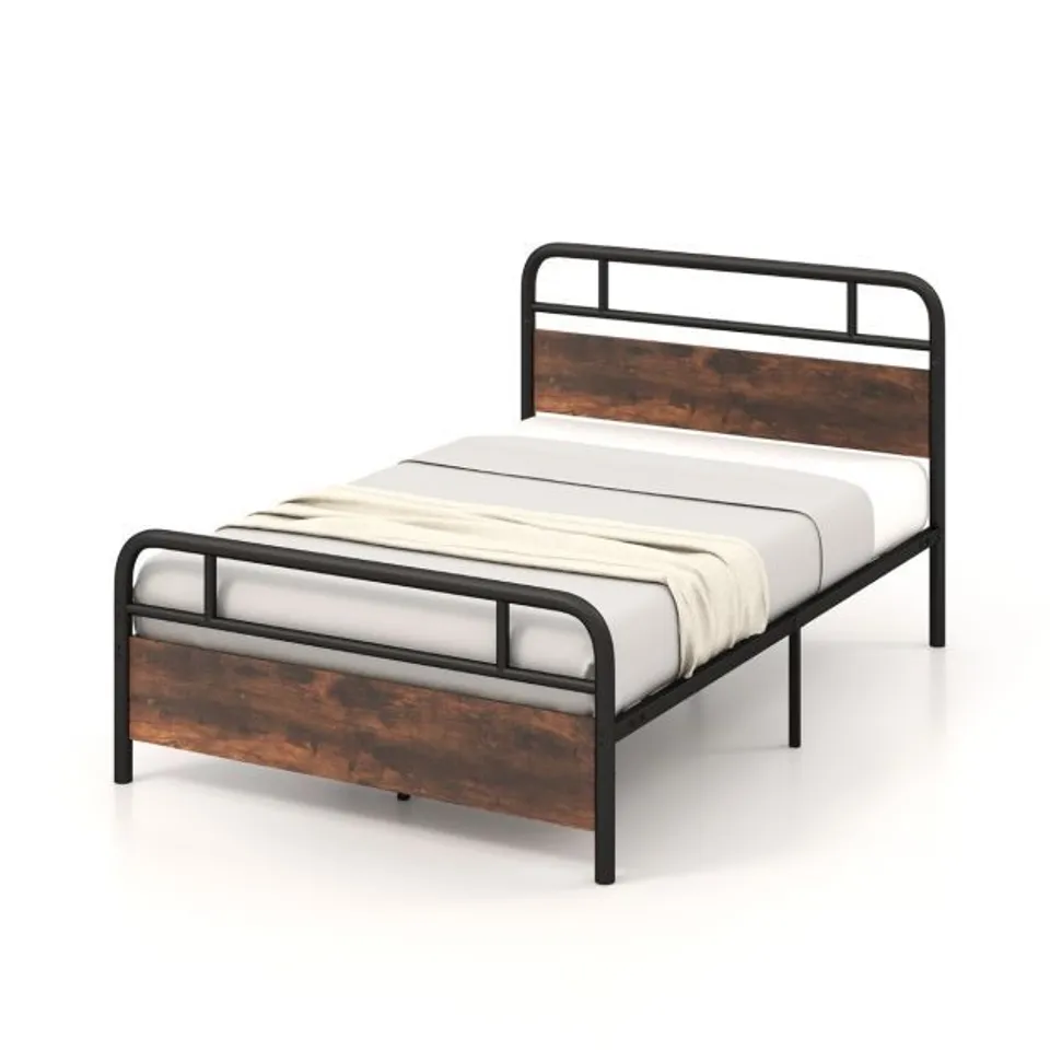 BOXED COSTWAY BED FRAME WITH INDUSTRIAL HEADBOARD - DOUBLE SIZE