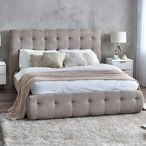 BOXED JULIAN BOWEN ODETTE 135cm BED - LIGHT TAUPE FABRIC (3 BOXES)
