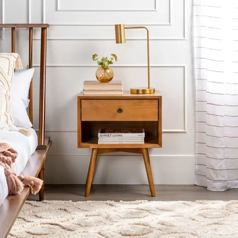 BOXED SOLANGE SOLID WOOD BEDSIDE TABLE