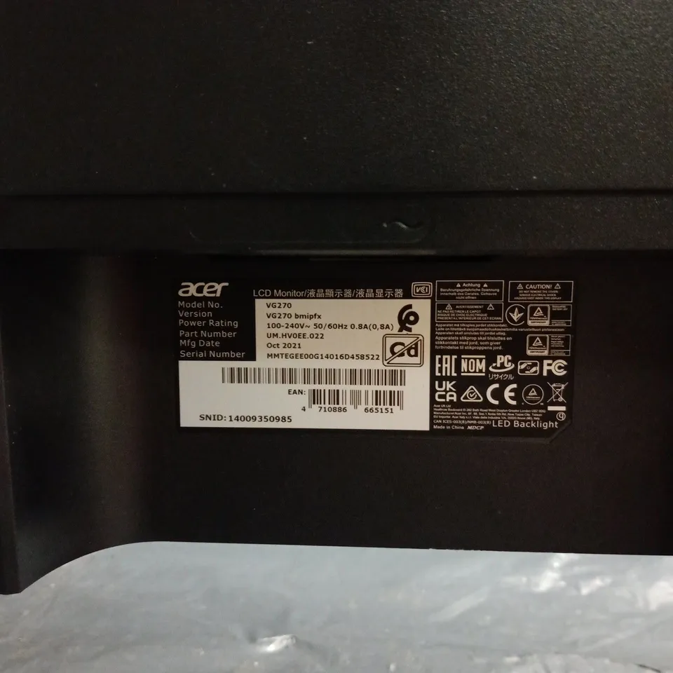 ACER VG270 27-INCH LCD MONITOR – 