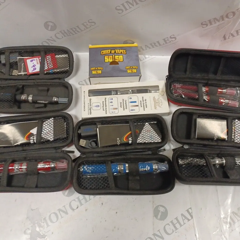 BOX OF APPROXIMATELY 7 ASSORTED E-CIGARETTES WITH CASES
