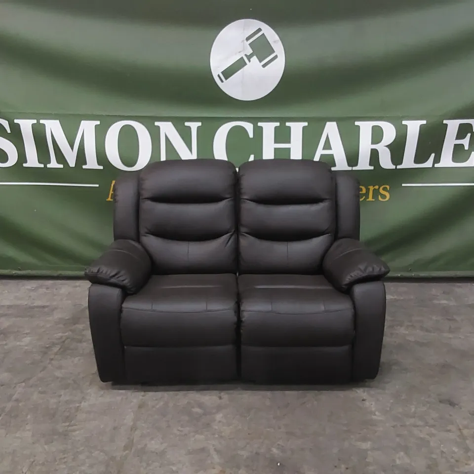 DESIGNER 2 SEATER FAUX LEATHER MANUAL RECLINER SOFA - CHOCOLATE