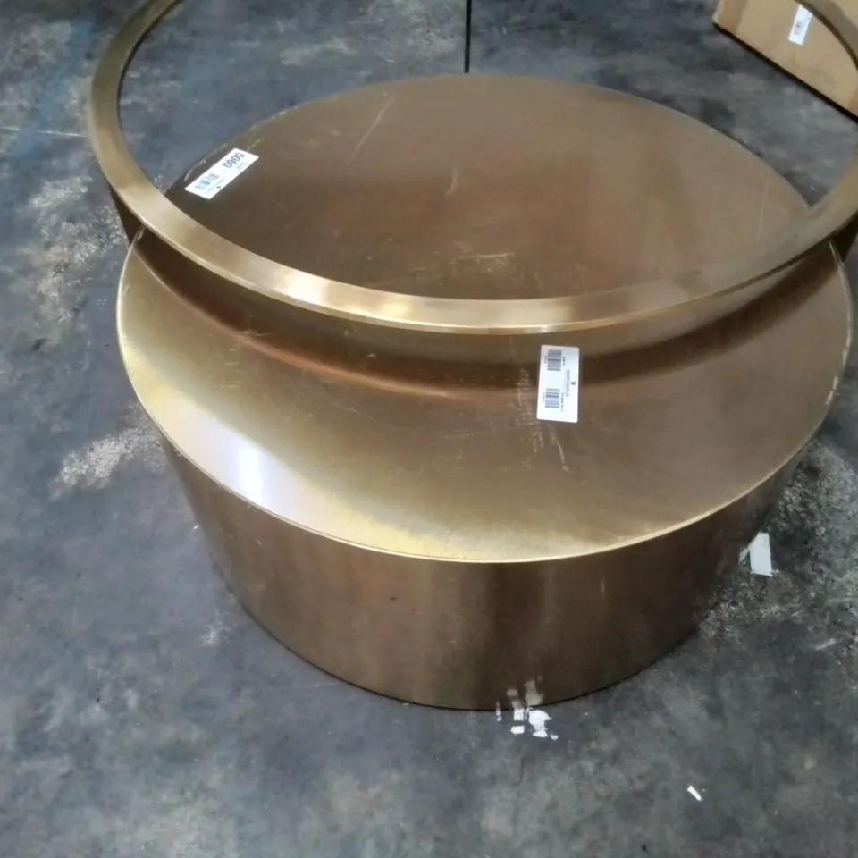 DESIGNER CIRCULAR GILT FINISH DRUM COFFEE TABLE