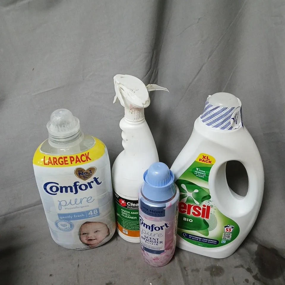 APPROXIMATELY 8 ASSORTED HOUSEHOLD LIQUID PRODUCTS TO INCLUDE PERSIL BIO, COMFORT PURE, CLEANPRO+ OVEN AND GRILL CLEANER, ETC - COLLECTION ONLY