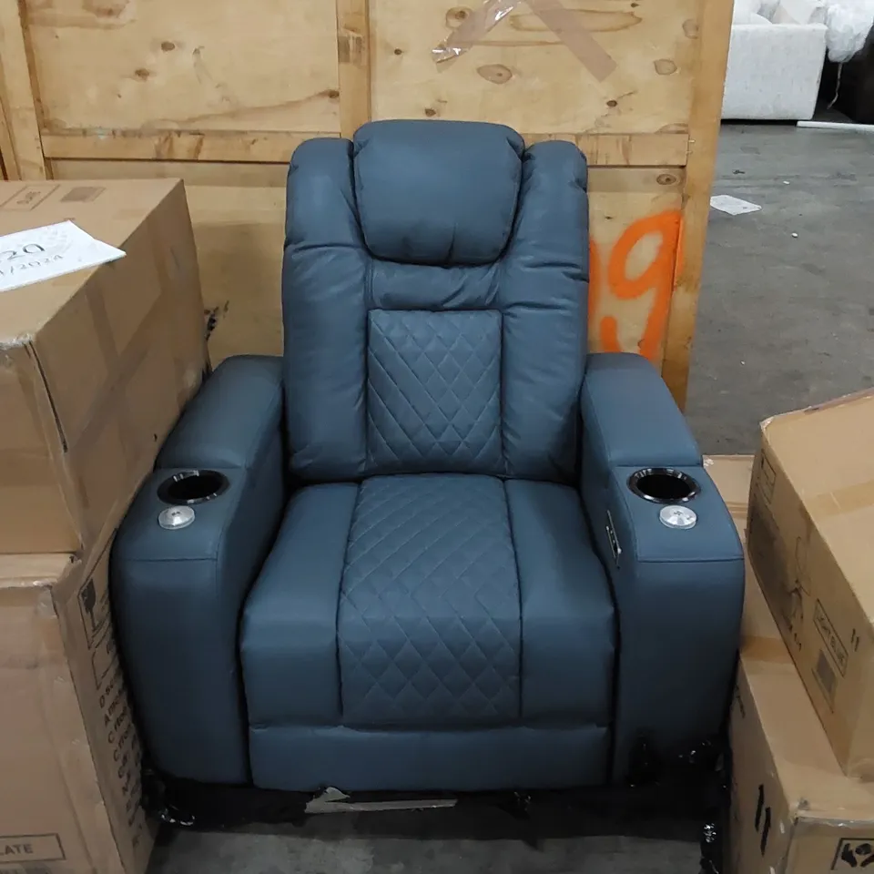 DESIGNER RECLINER FAUX LEATHER EASY CHAIR - BLUE