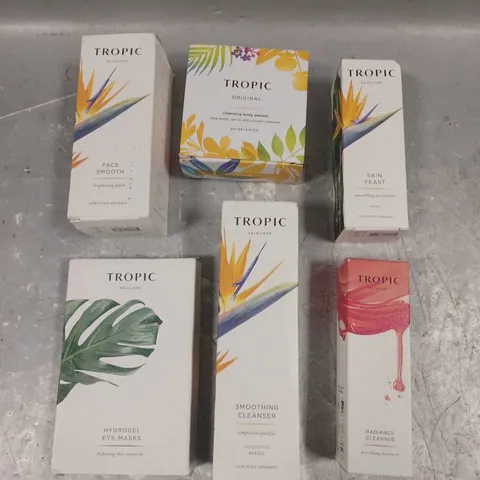 TROPIC SKINCARE LOT OF 6 ASSORTED SKINCARE PRODUCTS TO INCLUDE - RADIANCE CLEANSING OIL - SKIN FEAST MOISTURISER - HYDROGEL EYE MASKS - ETC