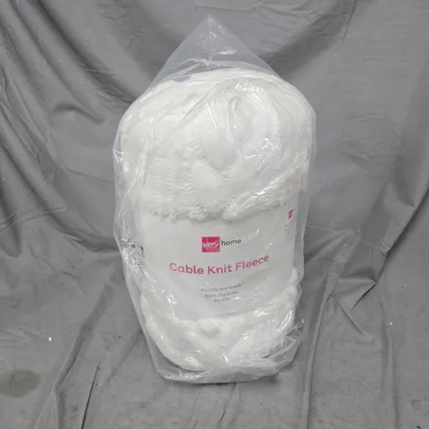 VERY HOME CABLE KNIT FLEECE BLANKET – WHITE, DOUBLE SIZE