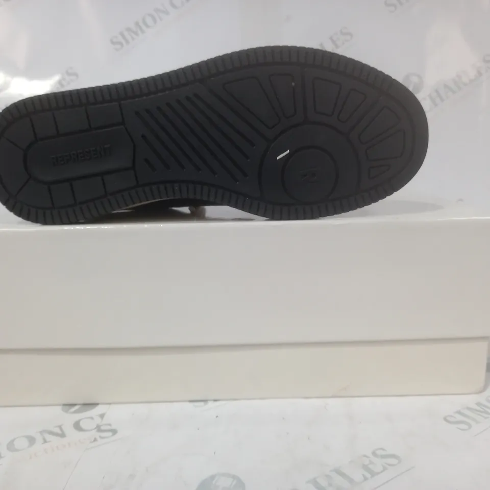 BOXED PAIR OF REPRESENT LEATHER SHOES IN BLACK/WHITE UK SIZE 7