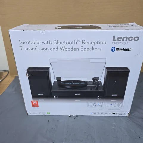 LENCO TURNTABLE WITH BLUETOOTH – LS-101BK (V2) WITH WOODEN SPEAKERS – BOXED
