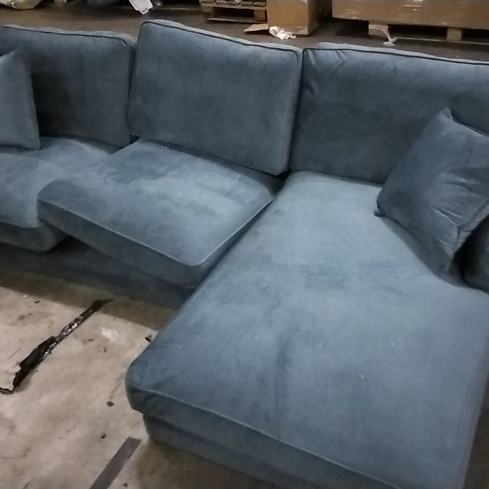 DESIGNER PETROL BLUE PLUSH VELVET L SHAPED SOFA