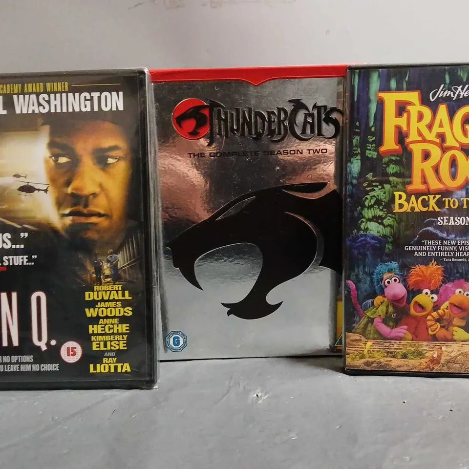 TOTE OF APPROXIMATELY 6 ASSORTED DVD'S TO INCLUDE - FRAGGLE ROCK , DENZEL WASHINGTON , THUNDERCATS SEASON TWO ETC