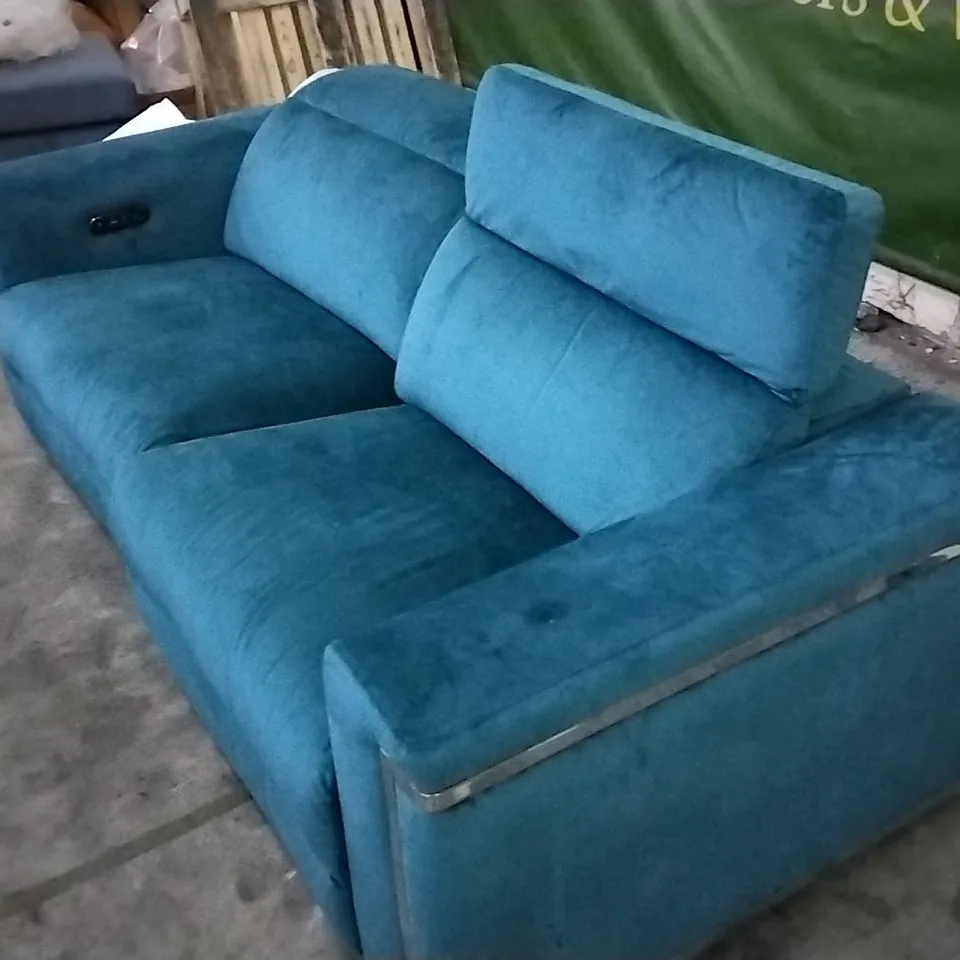 QUALITY DESIGNER PLUSH VELVET TEAL ELECTRIC RECLINER 2 SEATER SOFA