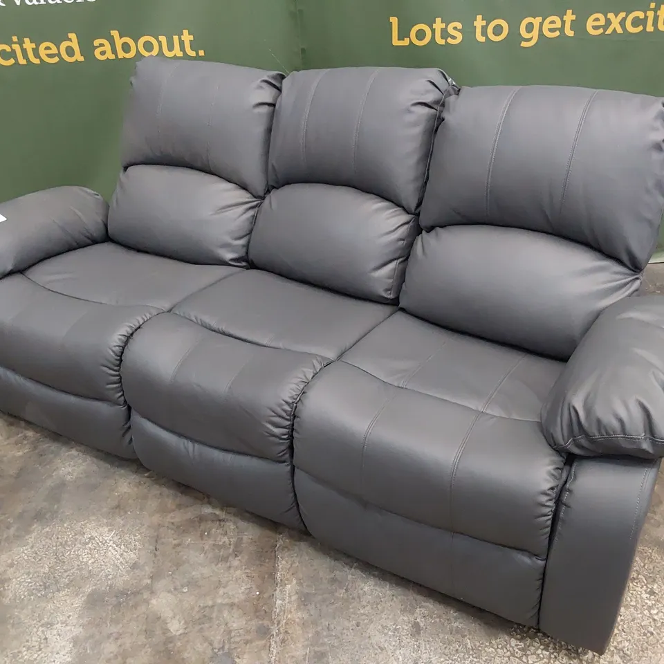DESIGNER MANUAL RECLINING THREE SEATER SOFA GREY LEATHER