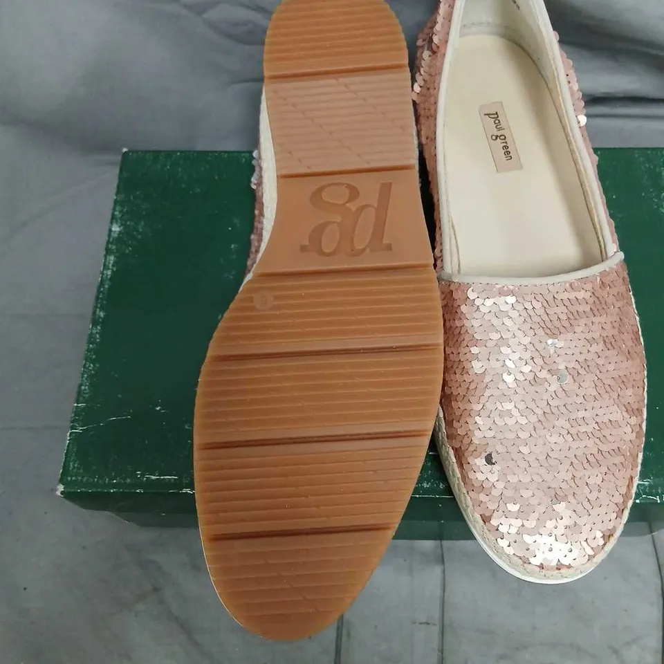 PAUL GREEN ROSE PINK SEQUIN SLIP-ON SHOES – UK 6 (BOXED)