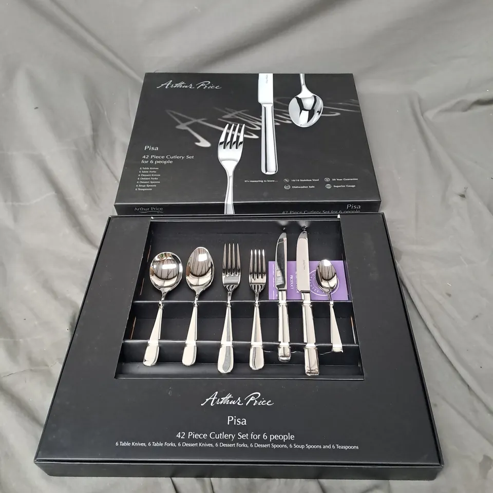 BOXED ARTHUR PRICE PISA 42PCE CUTLERY SET IN STAINLESS STEEL