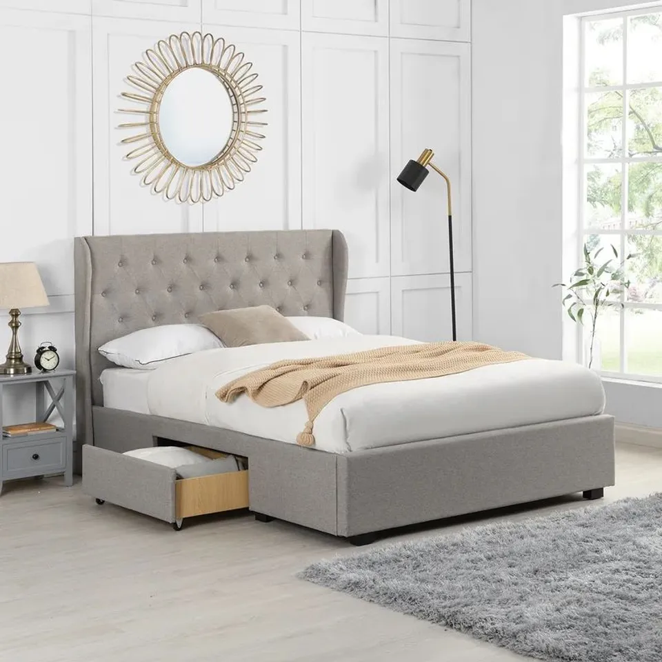 BOXED BOULOGNE UPHOLSTERED BED FRAME - KING SIZE, GREY (3 BOXES)