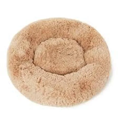 CREAM AND BROWN ROUND FAUX FUR PET BED