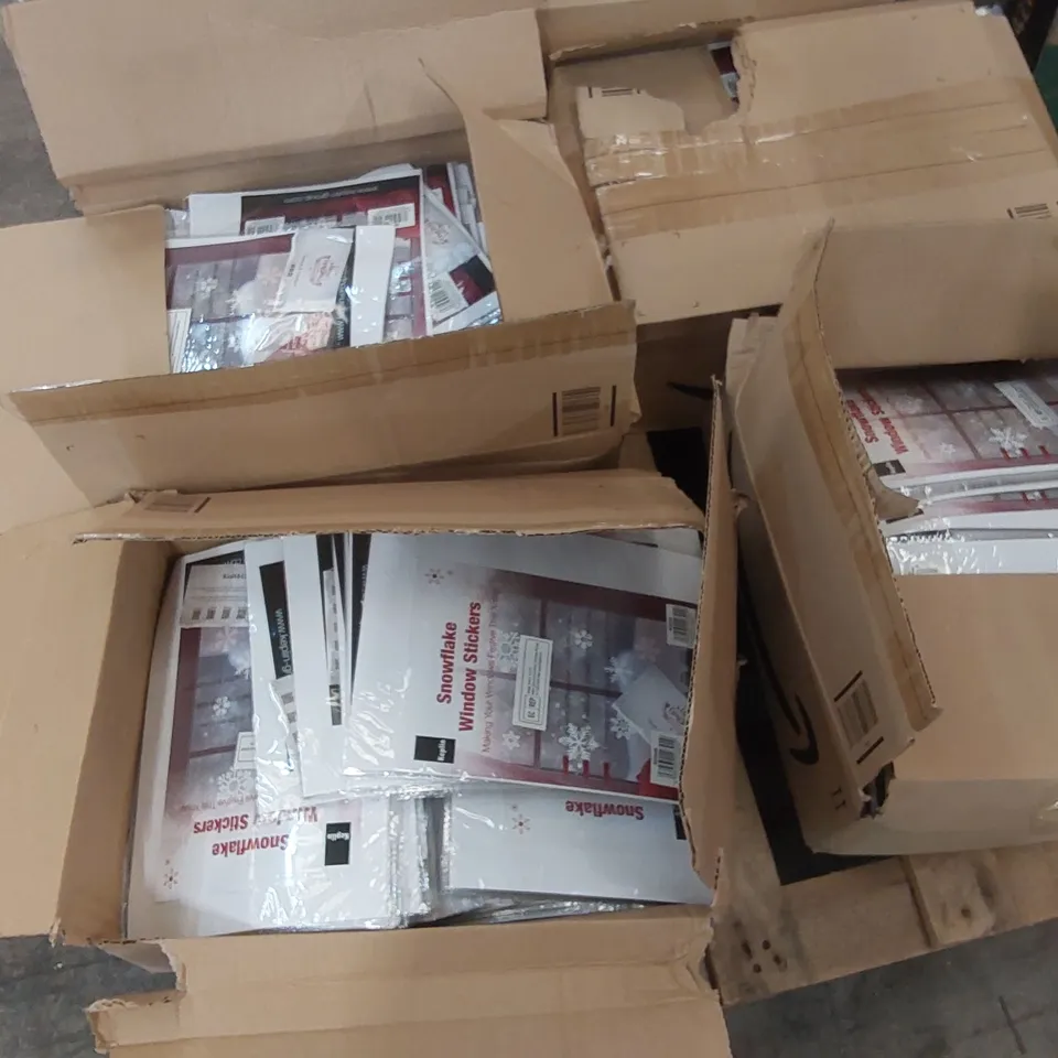 PALLET CONTAINING A LARGE QUANTITY OF SNOWFLAKE WINDOW STICKERS