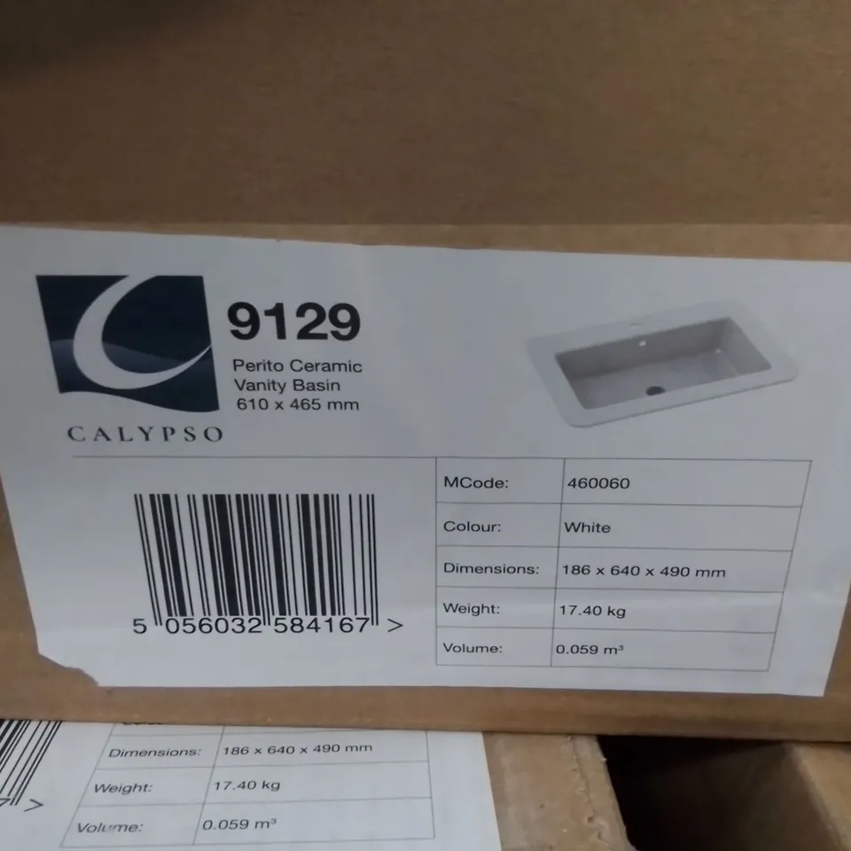 BOXED PERITO CERAMIC VANITY BASIN 610 X 465MM WHITE