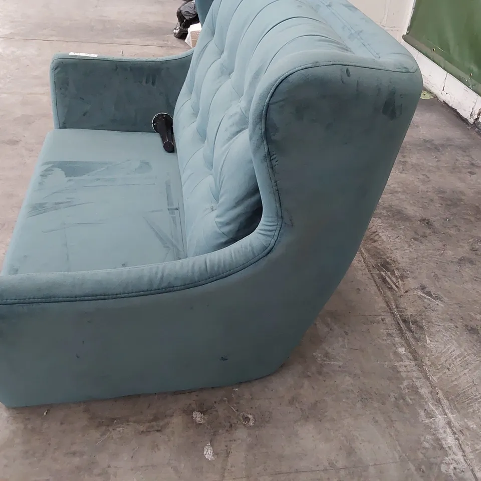 DESIGNER WINGED TWO SEATER SOFA TEAL PLUSH FABRIC 