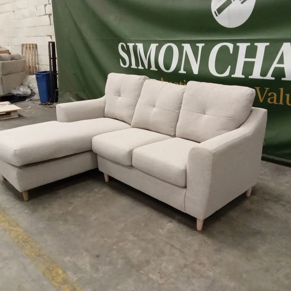 DESIGNER 3 SEATER FABRIC CORNER CHAISE SOFA - BEIGE