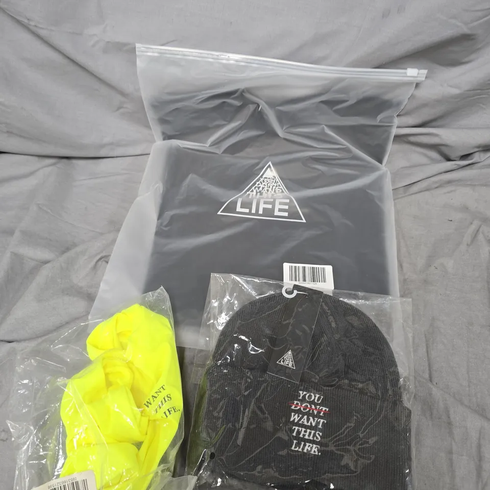 APPROXIMATELY 25 ASSORTED YOU DONT WANT THIS LIFE BRANDED CLOTHING PRODUCTS 