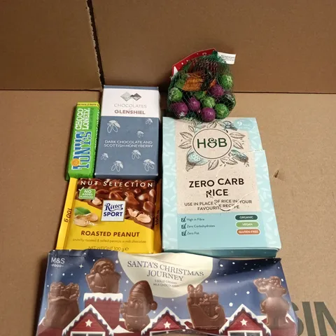 APPROXIMATELY 10 ASSORTED FOOD ITEMS TO INCLUDE ZERO CARB RICE, CHOCOLATES AND HUEL