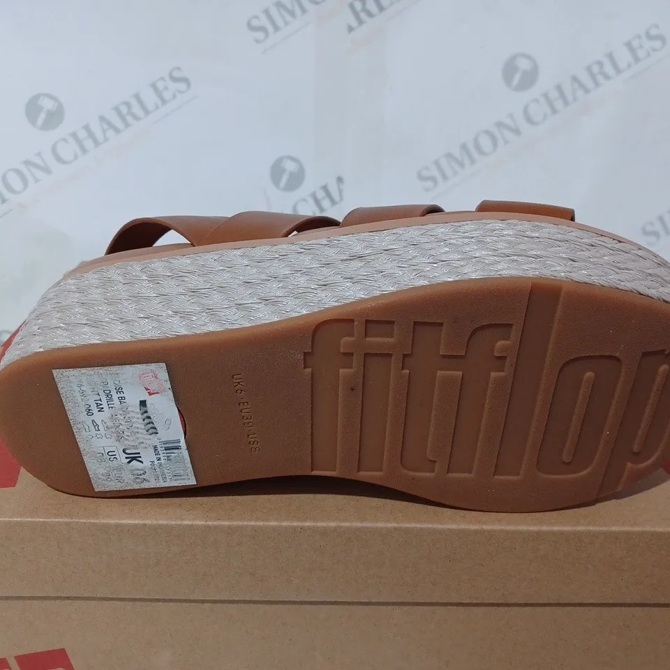 BOXED PAIR OF FITFLOP ELOISE BACK STRAP WEDGES IN LIGHT TAN - UK 6