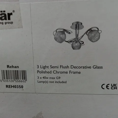 REHAN 3 LIGHT SEMI FLUSH DECORATIVE GLASS POLISHED CHROME FRAME