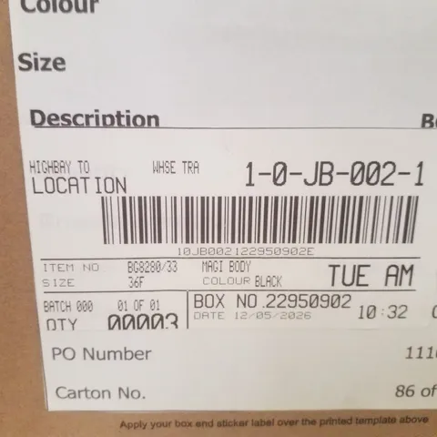 BOX CONTAINING APPROXIMATELY 3X BRAND NEW MAGISCULPT BODYSUIT - COLOUR BLACK - SIZE 36F