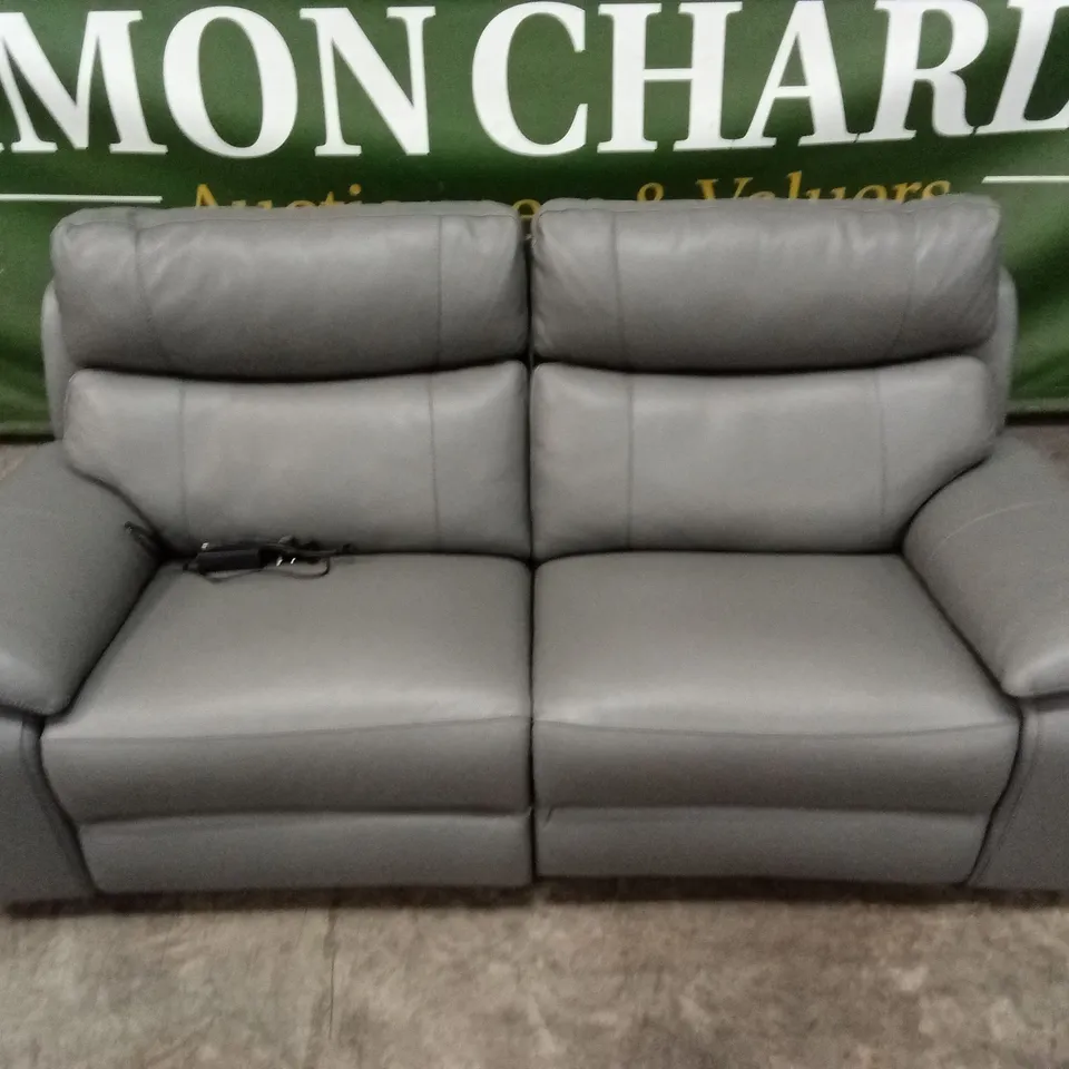 QUALITY DESIGNER ITALIAN MADE PATRIZIO 2 SEATER ELECTRIC RECLINER LEATHER SOFA - ANTHRACITE 