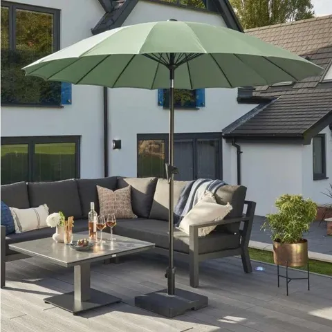BOXED ROYCE GEISHA 270CM ROUND CRANK & TILT PARASOL - OLIVE CANOPY