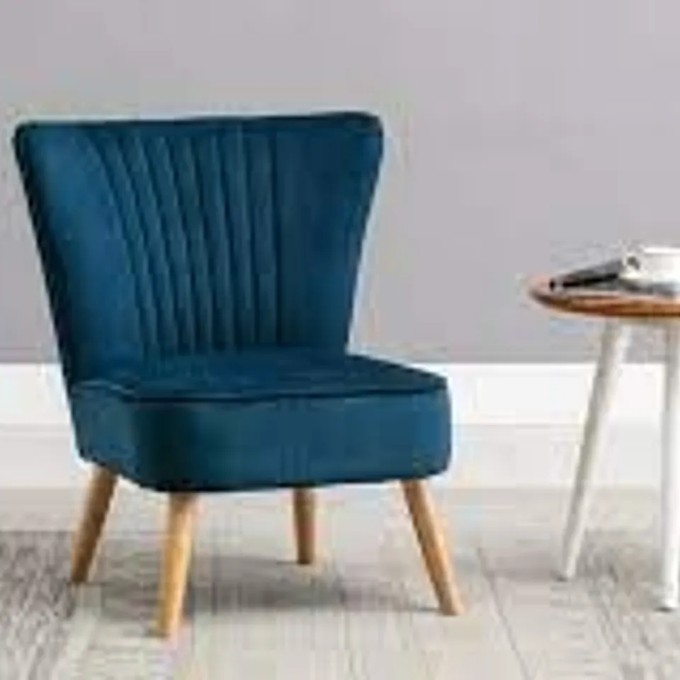 BOXED SAPPHIRE BLUE VELVET ARMCHAIR