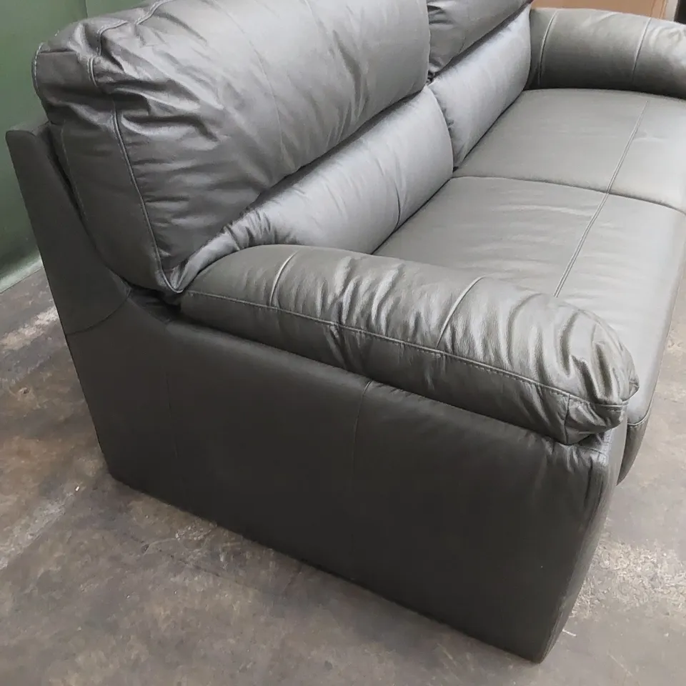DESIGNER 3 SEATER GREY LEATHER UPHOLSTERED SOFA