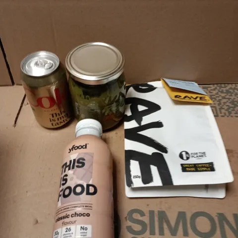 APPROXIMATELY 10 ASSORTED FOOD/DRINK PRODUCTS TO INCLUDE RAVE COFFEE, DIET COKE, YFOOD ETC 