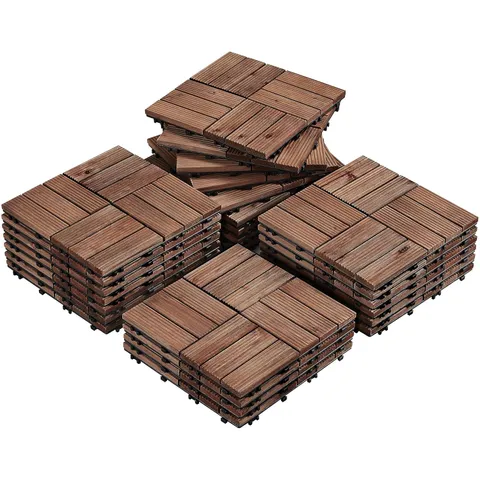 BOXED YAHEETECH PACK OF 27 WOOD FLOORING TILES FOR OUTDOOR INDOOR - BROWN (1 BOX)