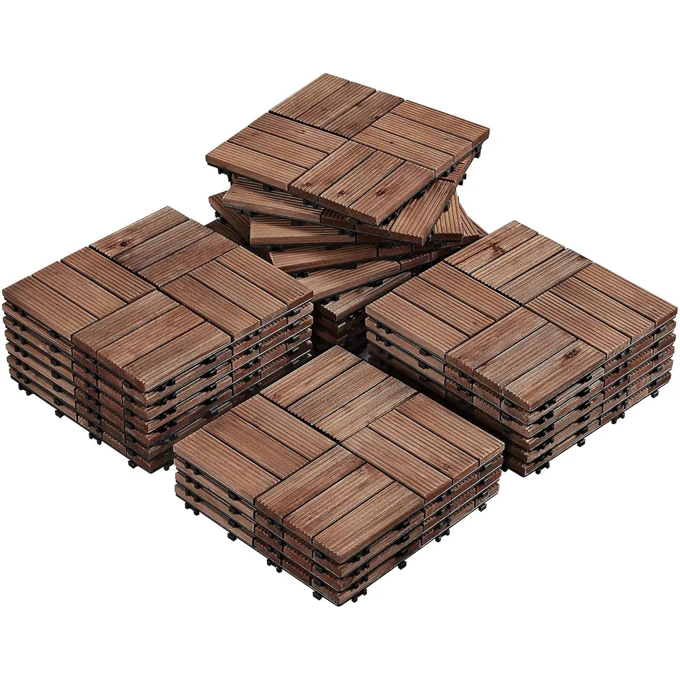 BOXED YAHEETECH PACK OF 27 WOOD FLOORING TILES FOR OUTDOOR INDOOR - BROWN (1 BOX)