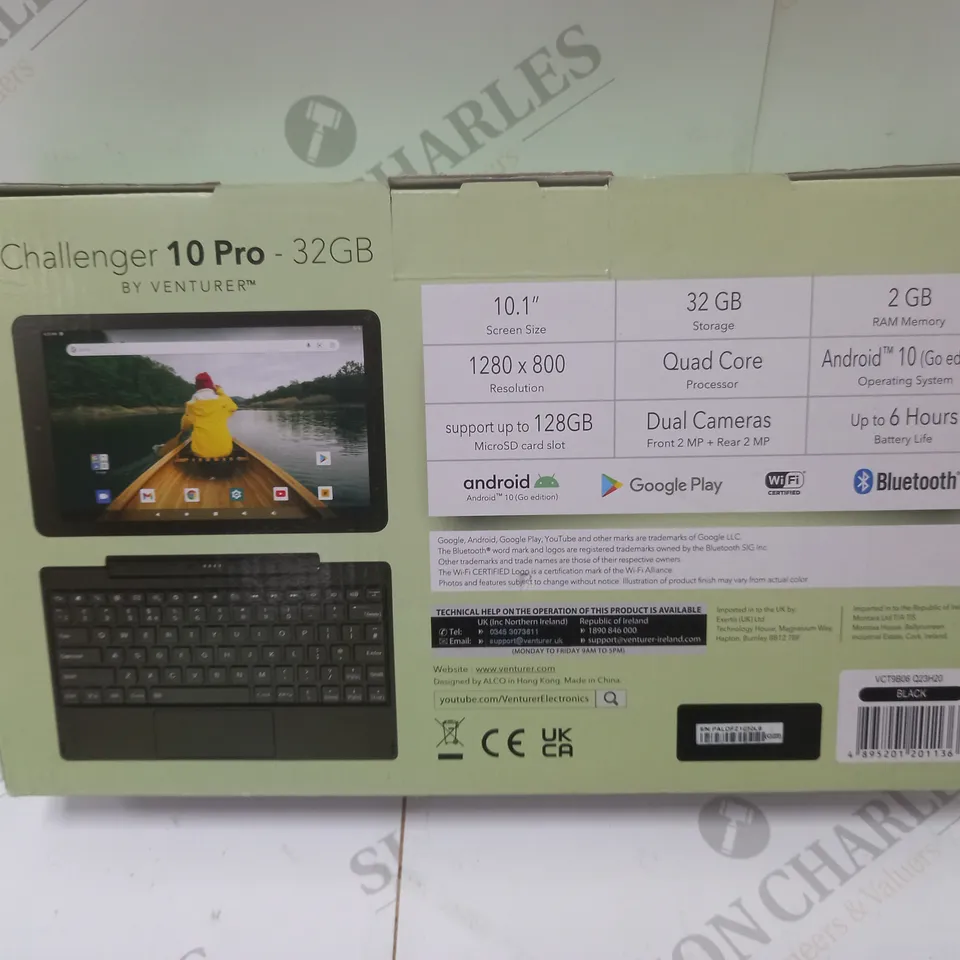 BRAND NEW BOXED VENTURER CHALLENGER 10 PRO 10.1" ANDROID TABLET WITH DETACHABLE KEYBOARD - BLACK 32GB
