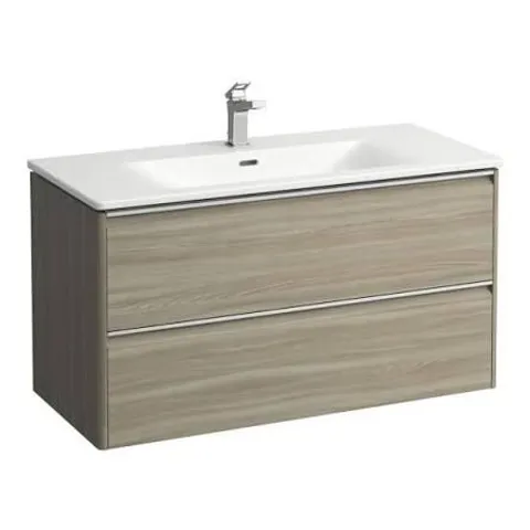 BRAND NEW BOXED PALACE 1000MM SLIM VANITY UNIT & BASIN 2 DRWS (BLK) - LIGHT ELM