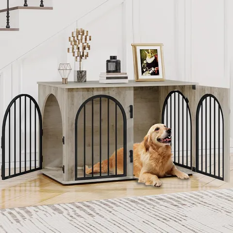 BOXED HZUANERI DOG CRATE FURNITURE, 100 CM DOG CRATE, ARCHED DOOR