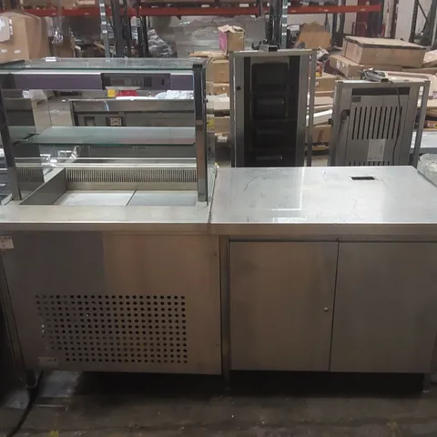 COMMERCIAL FOOD PREP TABLE WITH TEMPERATURE CONTROLLED STORAGE AND CABINET