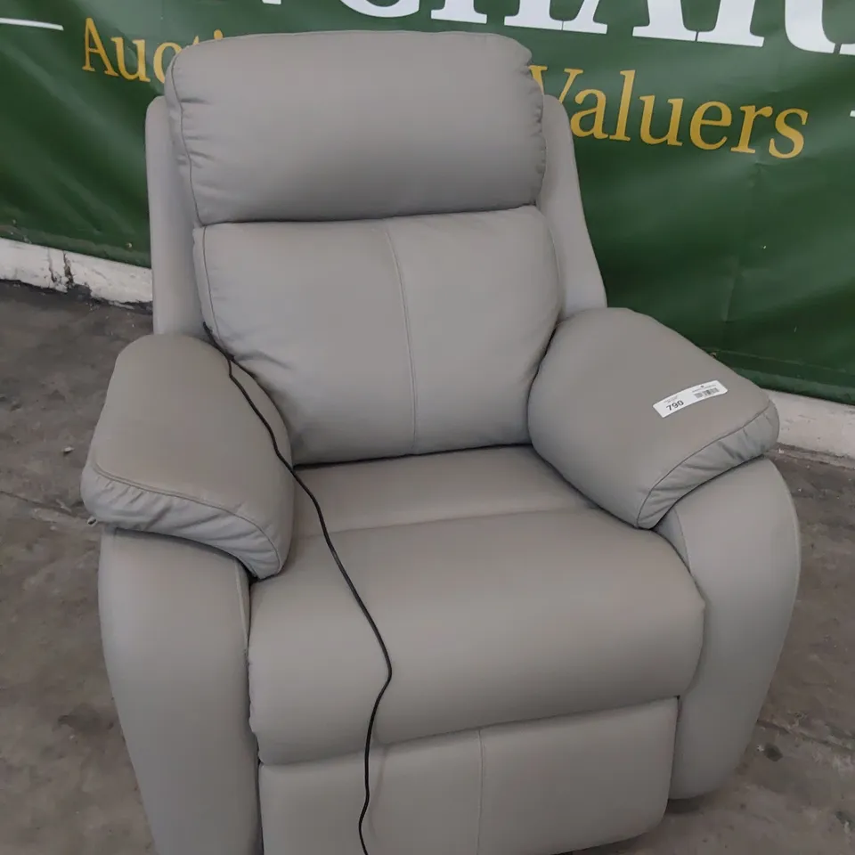 QUALITY BRITISH DESIGNER G PLAN KINGSBURY POWER RECLINING EASY CHAIR CAMBRIDGE GREY LEATHER 