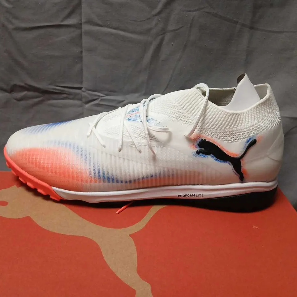 PUMA FUTURE 8 PRO CAGE TRAINERS – WHITE/BLUE/ORANGE ACCENTS – UK 11