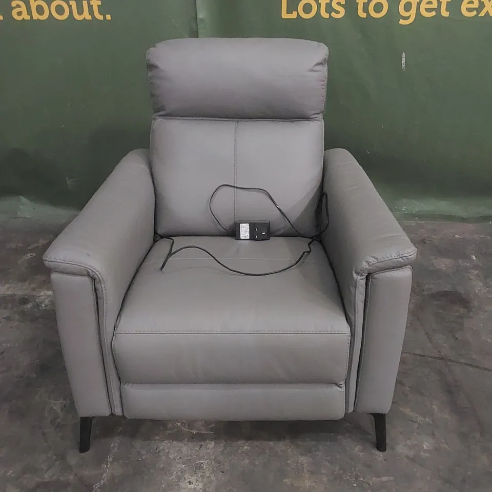 DESIGNER GREY FAUX LEATHER ELECTRIC RECLINER CHAIR 