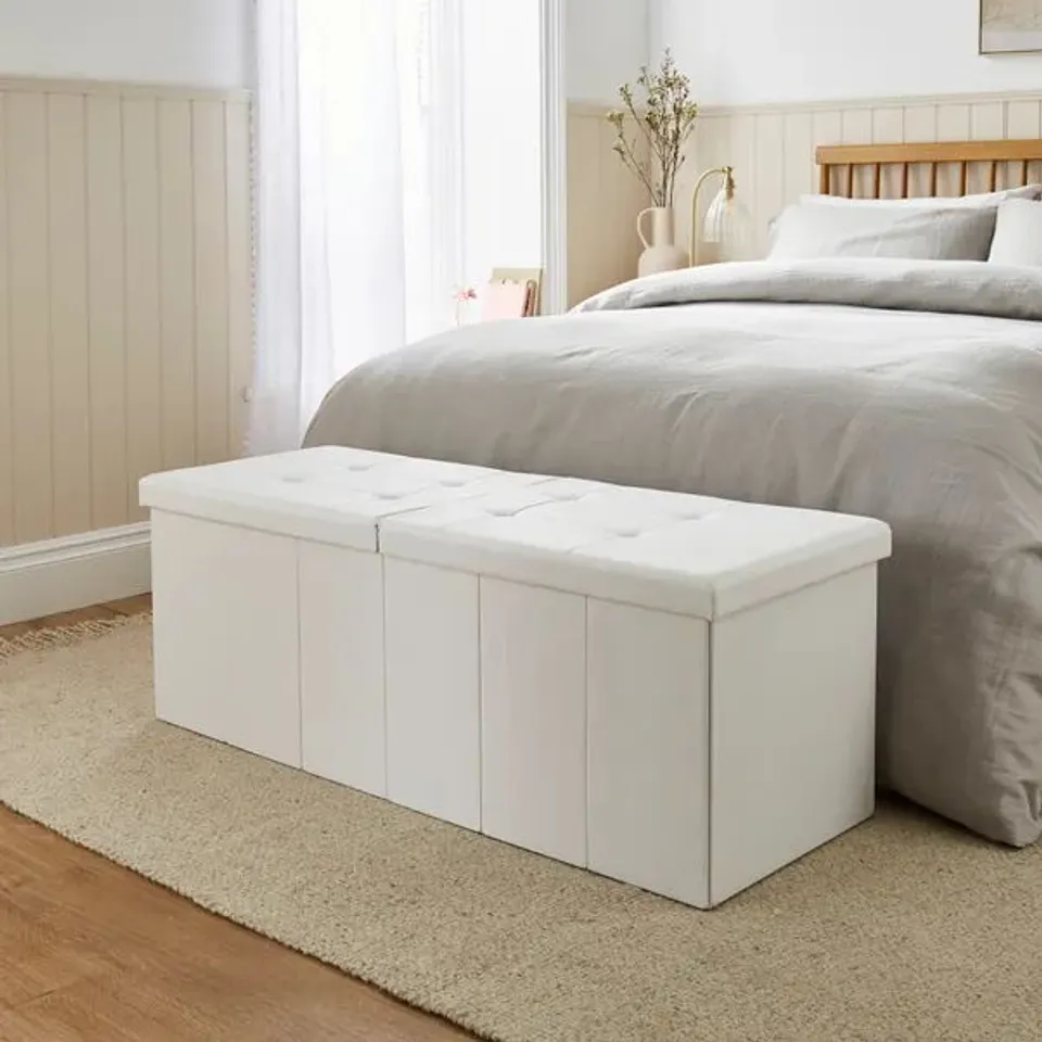 BOXED FAUX LINEN BED OTTOMAN - CREAM (1 BOX)