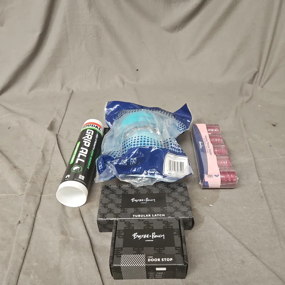 APPROXIMATELY 15 ASSORTED ITEMS TO INCLUDE DOOR STOP, SEWING THREAD, SOUDAL ADHESIVE, VACUUM CLEANER FILTER ETC