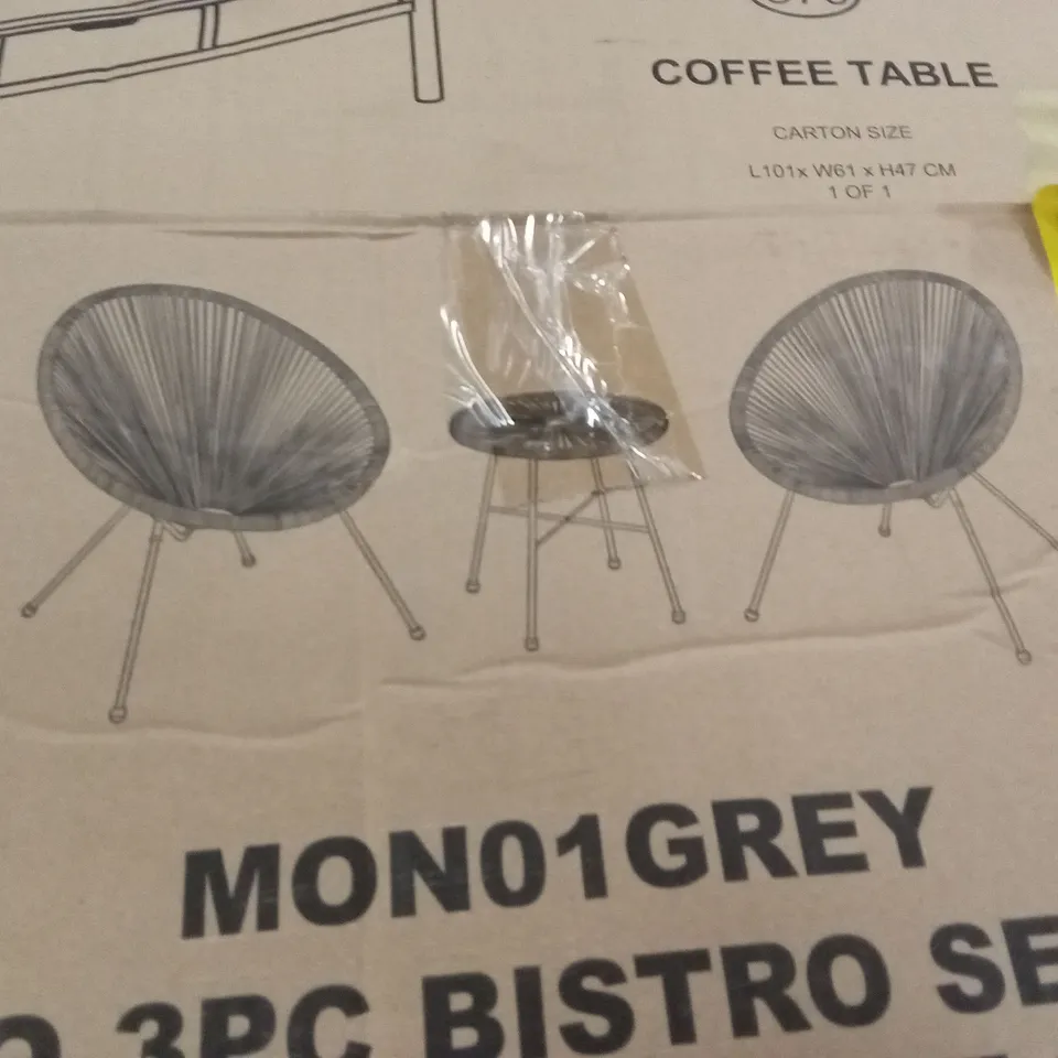 BOXED ROYALCRAFT MONACO 3PC BISTRO SET - GREY (1 BOX)