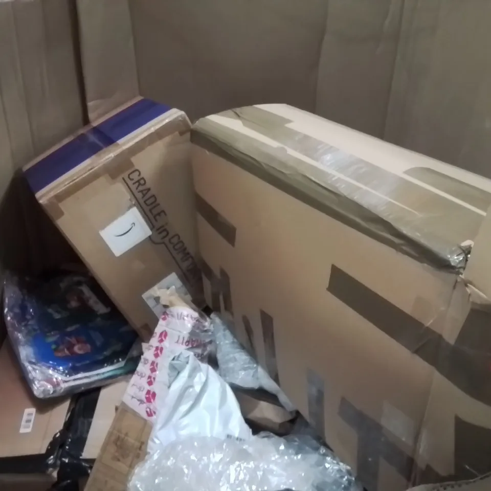 PALLET OF ASSORTED HOUSEHOLD GOODS AND PRODUCTS TO INCLUDE;CONVECTOR HEATER,RETRACTABLE SAFETY GATE,PRAM