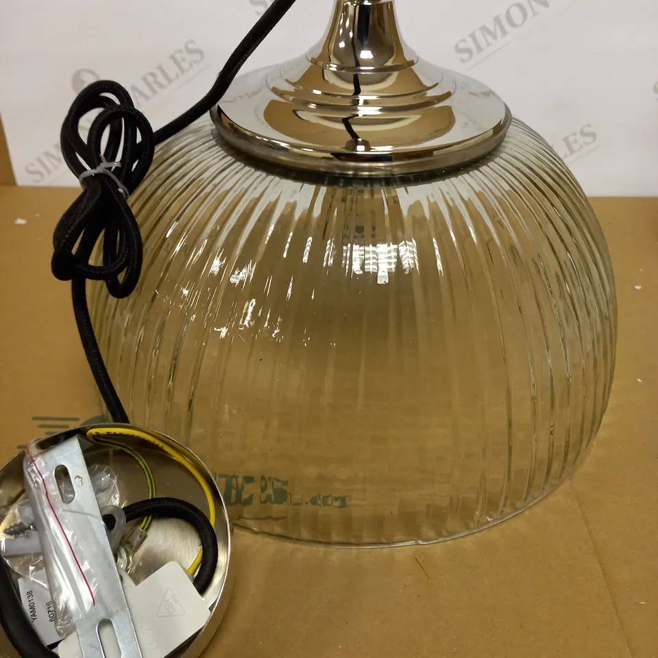 DAR LIGHTING YAMBOL PENDANT POLISHED NICKEL CLEAR GLASS LIGHT FIXTURE